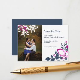 Scandinavisch blauw, grijs en roze Save-the-Date Advieskaart