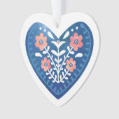 Scandinavisch blauw Heart Folk Art AcrylOrnament Ornament (voorkant)