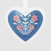 Scandinavisch blauw Heart Folk Art AcrylOrnament Ornament (voorkant)
