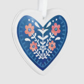 Scandinavisch blauw Heart Folk Art AcrylOrnament Ornament (voorkant)