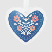 Scandinavisch blauw Heart Folk Art AcrylOrnament Ornament (achterkant)