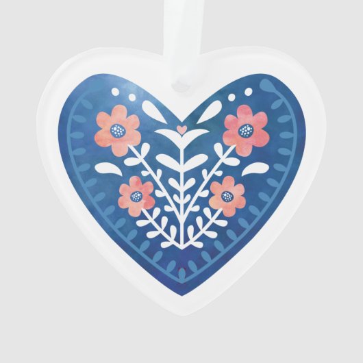 Scandinavisch blauw Heart Folk Art AcrylOrnament Ornament (achterkant)