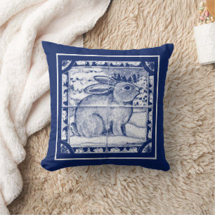 Scandinavisch blauw konijn Winter Snow Dedham Tile Kussen