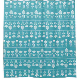 Scandinavisch blauw met witte bloemen douchegordijn