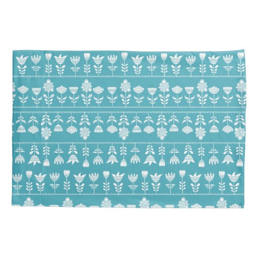 Scandinavisch blauw met witte bloemen kussensloop (Achterkant)