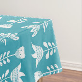 Scandinavisch blauw met witte bloemen tafelkleed (Voorbeeld)