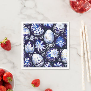Scandinavisch Blauw Paasei Lente Bloemmotief Servet