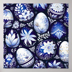 Scandinavisch Blauw Paasei Lente Bloemstuk Poster