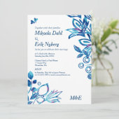 Scandinavisch blauw patroon bruiloft kaart (Staand voorkant)