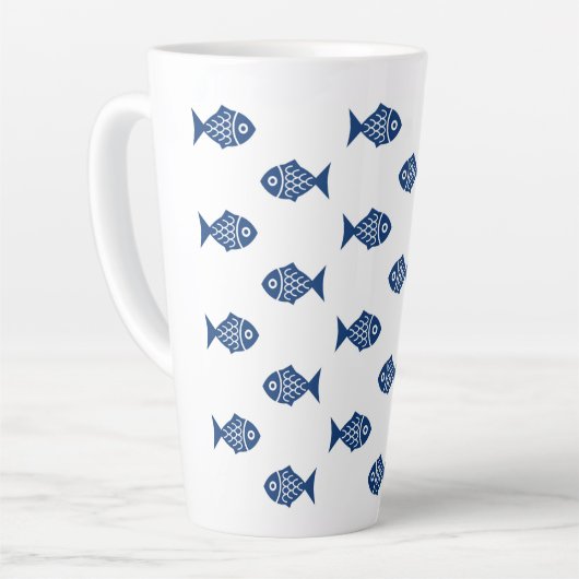 Scandinavisch blauw vissenpatroon latte mok (Linkerhoek)