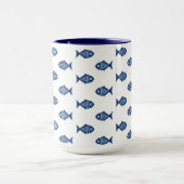 Scandinavisch blauw vissenpatroon mok (Midden)