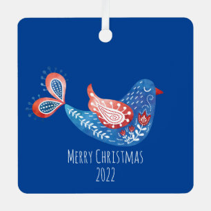 Scandinavisch blauw vogelfolk Art Ornament