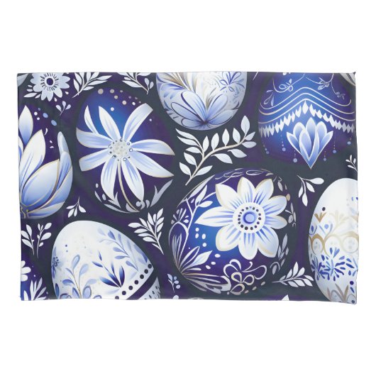 Scandinavisch Blauwe Paasei Lente Bloem Kussensloop (Voorkant)