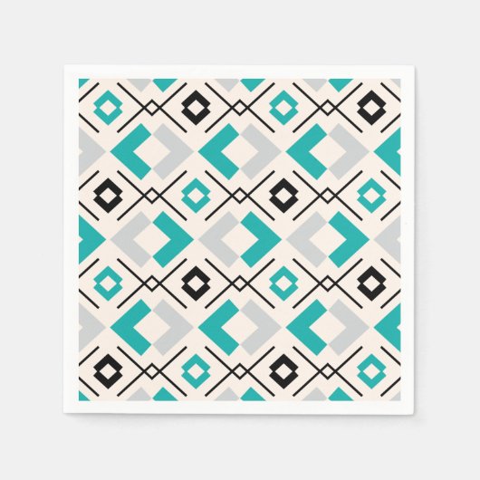 Scandinavisch blauwgroen grijs en beige geometrisc servet (Voorkant)