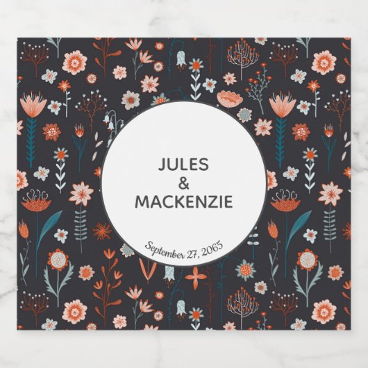 Scandinavisch Bloemen Donker Boho Modern Likeurfles Etiket (Enkel label)