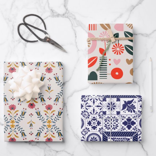 Scandinavisch bloemig abstract bloemmotief inpakpapier vel (Voorkant)