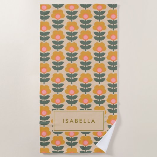 Scandinavisch bloempatroon gepersonaliseerd strandlaken (Voorkant)