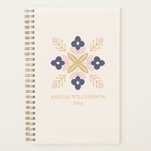 Scandinavisch bloempatroon Persoonlijke naam Planner (Voorkant)