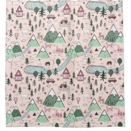 Scandinavisch Boerderij Town Pattern roze Douchegordijn