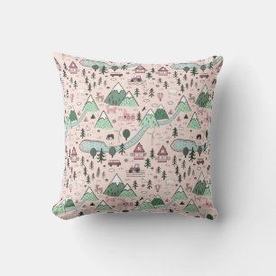 Scandinavisch Boerderij Town Pattern roze Kussen