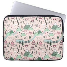 Scandinavisch Boerderij Town Pattern roze Laptop Sleeve