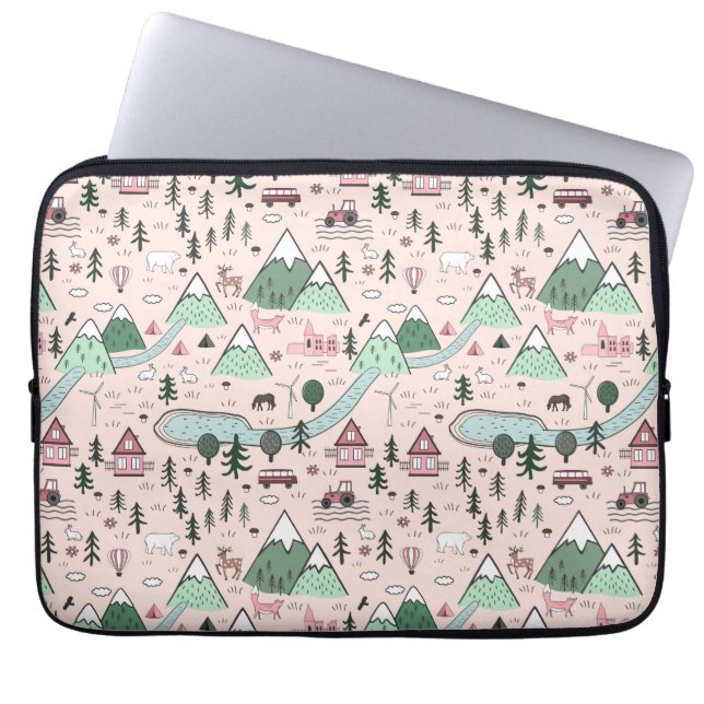 Scandinavisch Boerderij Town Pattern roze Laptop Sleeve (Voorkant)