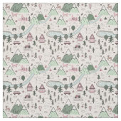 Scandinavisch Boerderij Town Pattern roze Stof (Swatch)