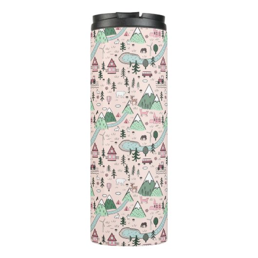 Scandinavisch Boerderij Town Pattern roze Thermosbeker (Achterkant)