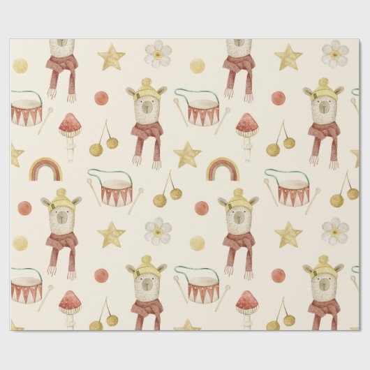 Scandinavisch Boho Nursery Beer Cadeaupapier (Vlak)