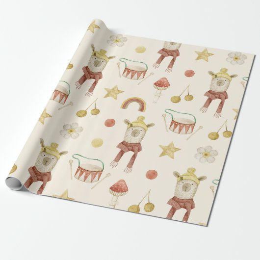 Scandinavisch Boho Nursery Beer Cadeaupapier (Uitgerold)