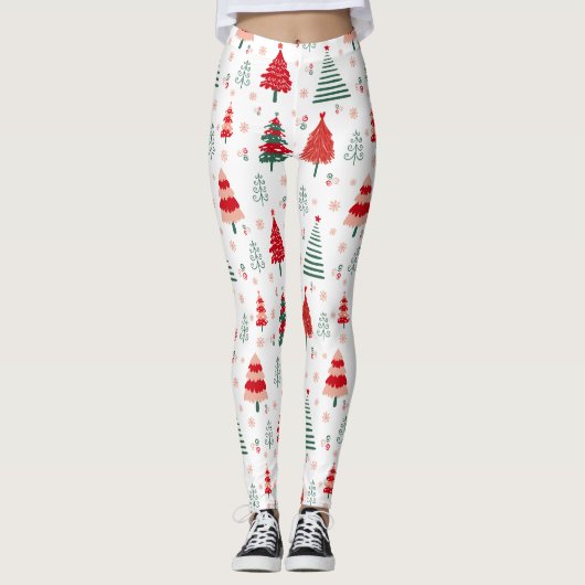 Scandinavisch boompatroon feestelijke kerst leggings (Voorkant)