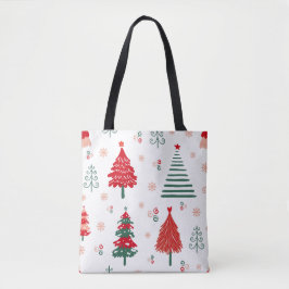 Scandinavisch boompatroon grillige kerst tote bag