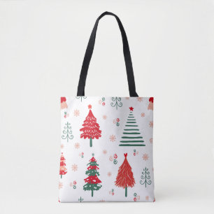 Scandinavisch boompatroon grillige kerst tote bag
