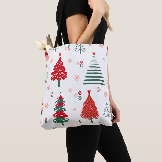 Scandinavisch boompatroon grillige kerst tote bag (Dichtbij)