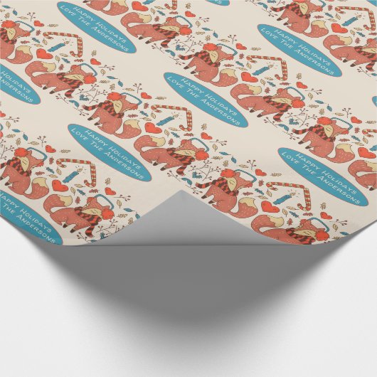 Scandinavisch bos FOXES Winter Xmas Folk Art Cadeaupapier (Hoek)