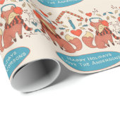 Scandinavisch bos FOXES Winter Xmas Folk Art Cadeaupapier (Rol Hoek)