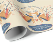 Scandinavisch bos herten winter Kerst volks kunst Cadeaupapier (Rol Hoek)