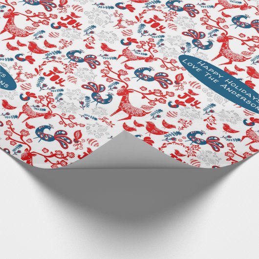 Scandinavisch bos herten winter Kerst volks kunst Cadeaupapier (Hoek)