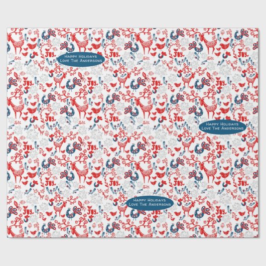 Scandinavisch bos herten winter Kerst volks kunst Cadeaupapier (Vlak)