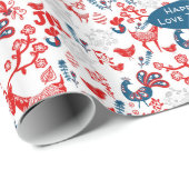 Scandinavisch bos herten winter Kerst volks kunst Cadeaupapier (Rol Hoek)