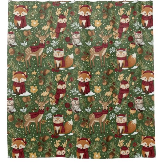 Scandinavisch bos Kerstpatroon Douchegordijn (Voorkant)
