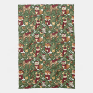 Scandinavisch bos Kerstpatroon Theedoek