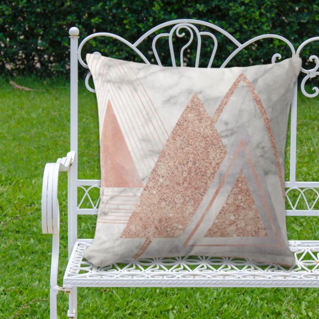 scandinavisch chic roos goudmeetkundige witte marm buitenkussen (scandinavian chic rose gold geometric white marble outdoor pillow)