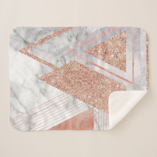 scandinavisch chic roos goudmeetkundige witte marm sherpa deken (Voorkant (horizontaal))