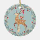 Scandinavisch deer en Beer Wreater Kerstmis Keramisch Ornament (Voorkant)