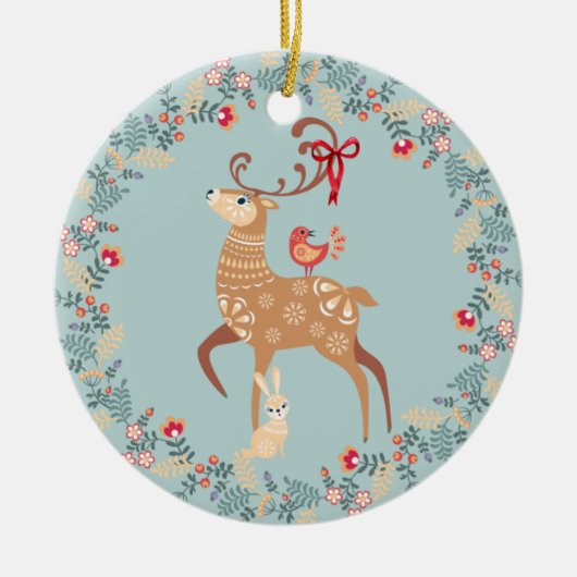 Scandinavisch deer en Beer Wreater Kerstmis Keramisch Ornament (Voorkant)