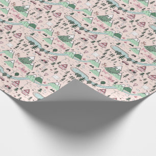 Scandinavisch dorpspatroon roze cadeaupapier