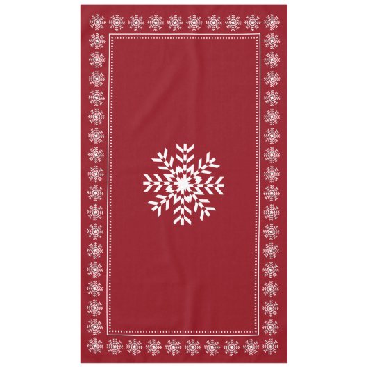 Scandinavisch Elegance Red en White Snowflake Tafelkleed (Voorkant)