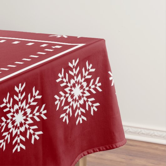 Scandinavisch Elegance Red en White Snowflake Tafelkleed (Voorbeeld)