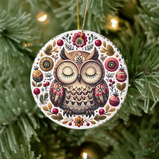 Scandinavisch Folk Art Owl Ornament (Boom)